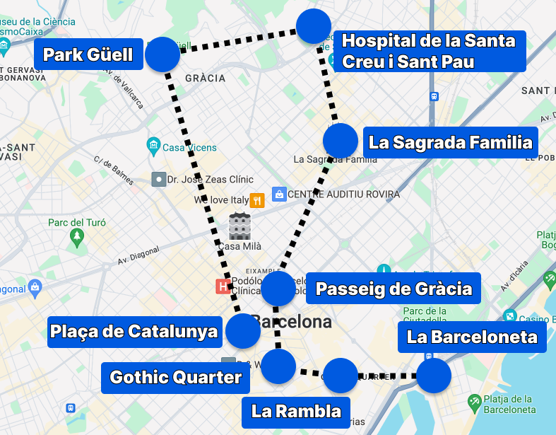 Барселона на карте - маршрут