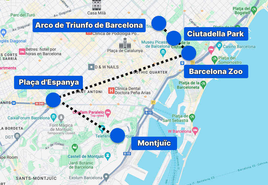 Барселона на карте - маршрут