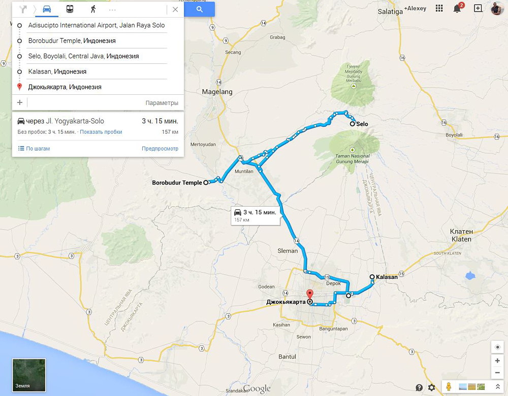 Боробудур, Прамбанан и Джокьякарта на карте Google