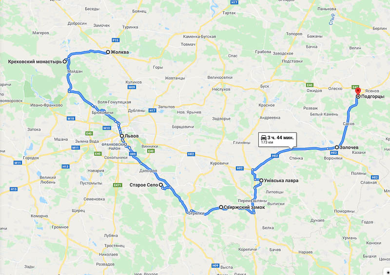 карта маршрута по Львовской области