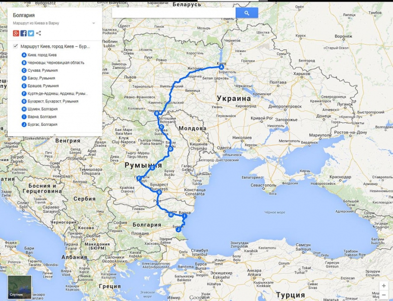 Автомобильный маршрут в Болгарию из Киева